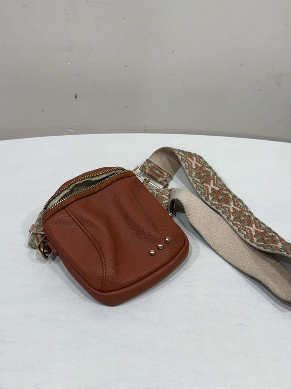 PacSun Brown Crossbody Bag with Patterned Strap